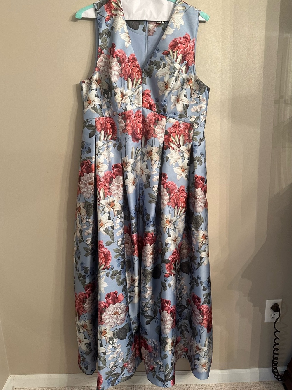 Sachin + Babi Blue Floral Maxi Dress with Pink and White Blooms